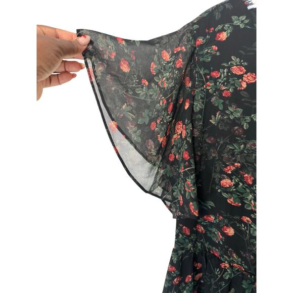 NWT Baltic Born Black Floral Print Flutter Sleeve Laurel Midi Dress Size XL - Picture 4 of 16
